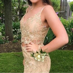 Beautiful Gold Detailed 2 Piece Prom Dress